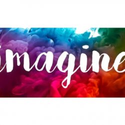 The word "Imagine" is written in white script over a colorful background.